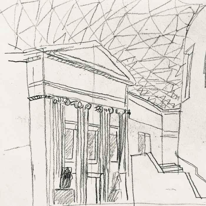 Drawing in pencil of the British Museum 
