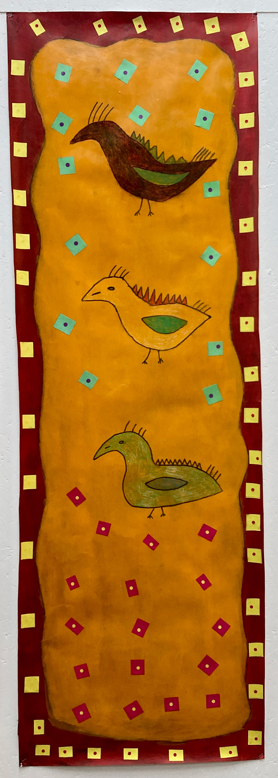 Duck panel painting 3. Acrylic, pen, pastel and collage on paper. 2024_web res