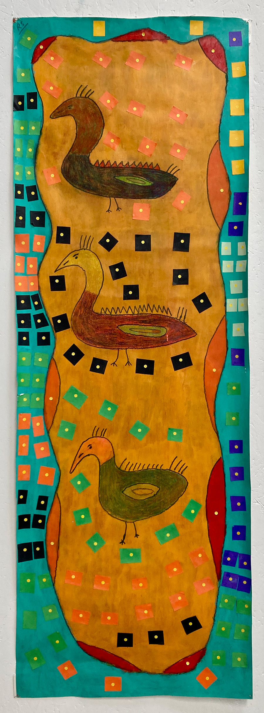 Duck panel painting 8. Acrylic, pastel, pen and collage on paper. 2024_web res