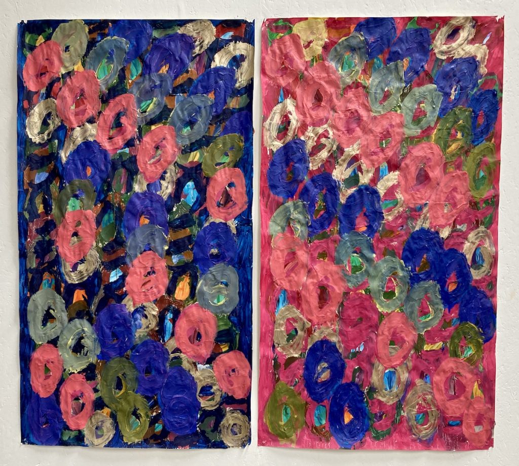 Two abstract paintings by Kwaga Sillingi